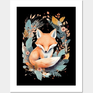 Fox in a Floral Wonderland | Watercolor Painting Posters and Art